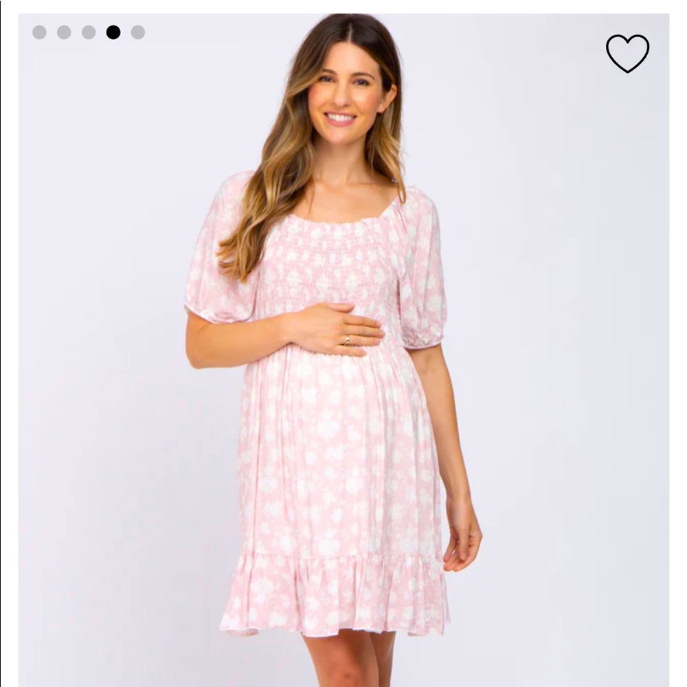 PinkBlush Maternity Light Pink Smocked Floral Block Print Style Mini Dress. New!